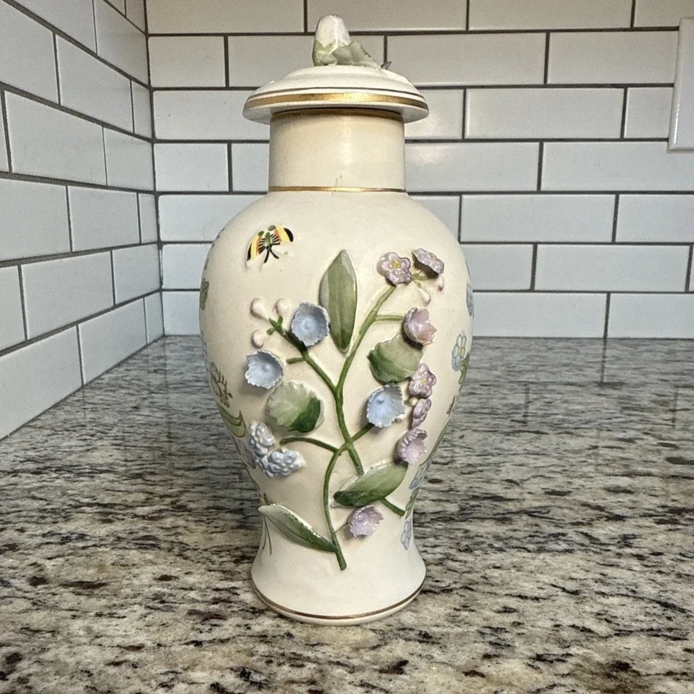 Ardalt Lenwile Butterfly Floral 3 Dimensional  Vase‎ Hand Painted Japan 6/90